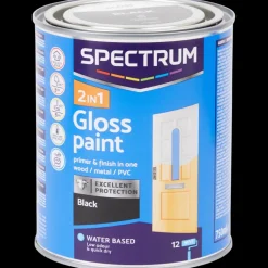 Spectrum 2-in-1 hoogglans verf zwart Zwart 750 ml | Action NL Discount